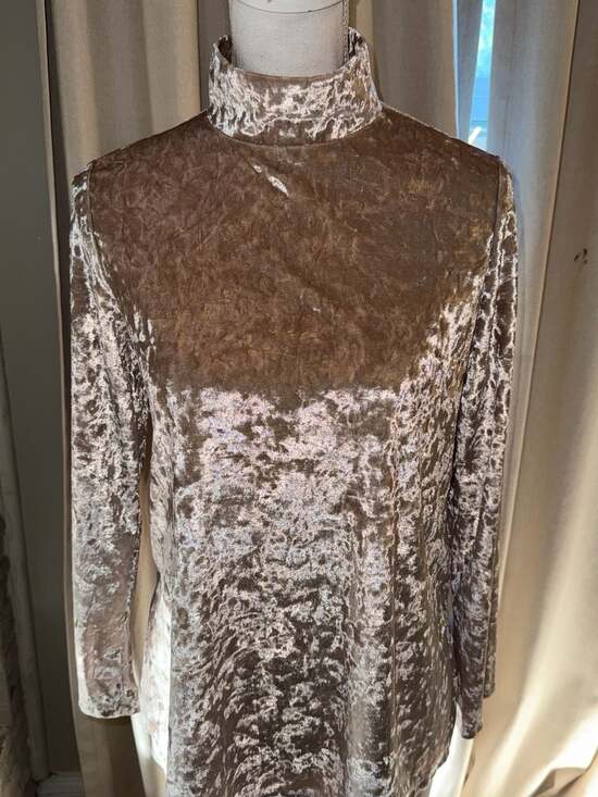 Slinky Brand Sweaters - Slinky Brand Crushed Velvet Turtleneck Size S Taupe